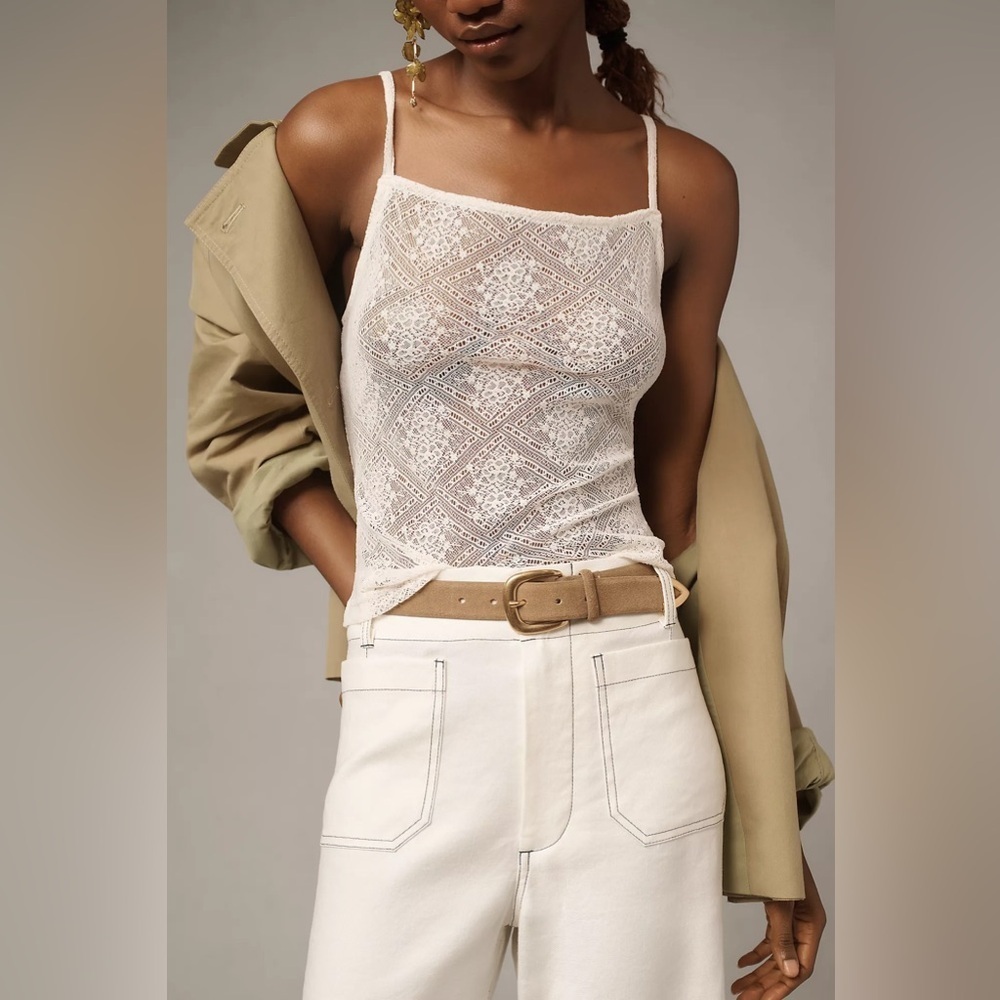 Anthropologie Colette Contrast-Stitch Linen Crop Wide Leg Pants - 33 Tall 5️⃣ - Picture 4 of 6
